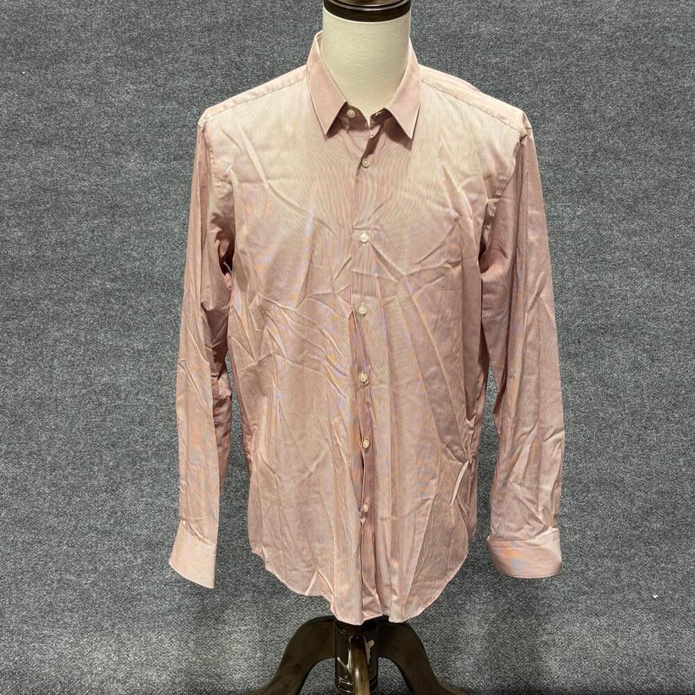 Hugo Boss Shirt Mens 41 16 Red Stripe Regular Fit Long Sleeve Dress Button